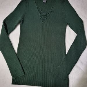 Women's Green Ribbed Sweater